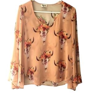 Show me‎ your mumu peach floral bull pattern hippie dippie top x-small